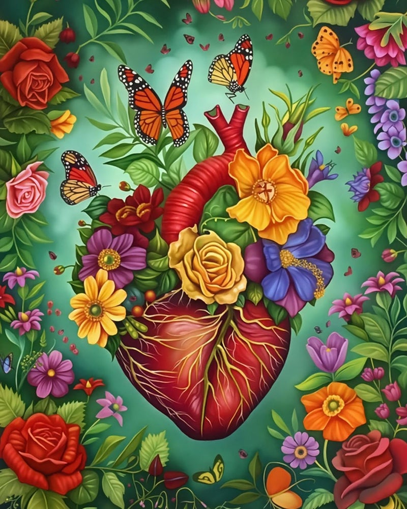 GEEHEIY Paint by Numbers Kit for Adults Beginner - Heart Adult Paint by Number Kits on Canvas, Flower DIY Acrylic Oil Number Painting for Adults, Perfect for Home Decor Gift 16x20 Inch - Image 1